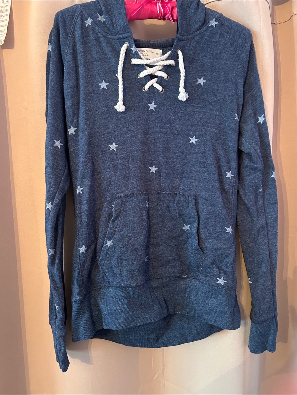 Ocean Drive Lace-Up Star Hoodie in Navy